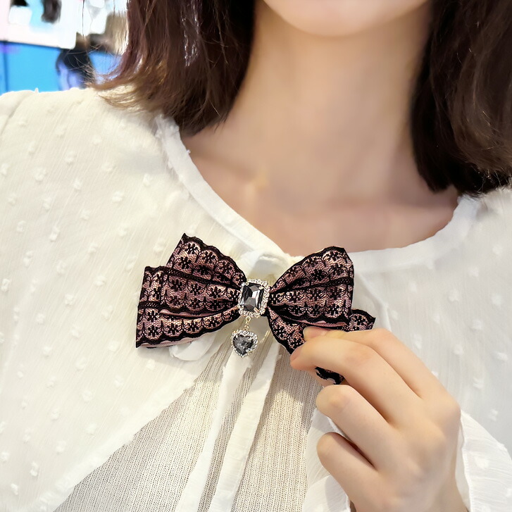 楽天市場】送料無料 レースリボンブローチ ブローチ ビジュー レース