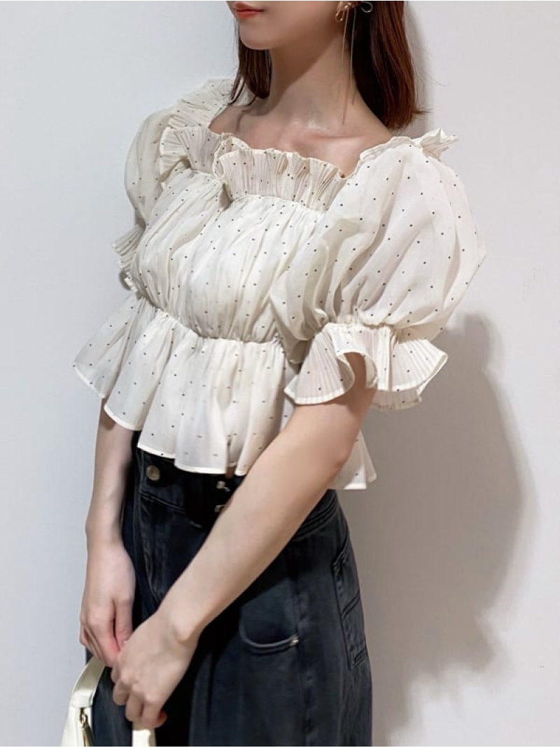 24SS SNIDEL Sustainable ギャザーオフショルブラウスドット