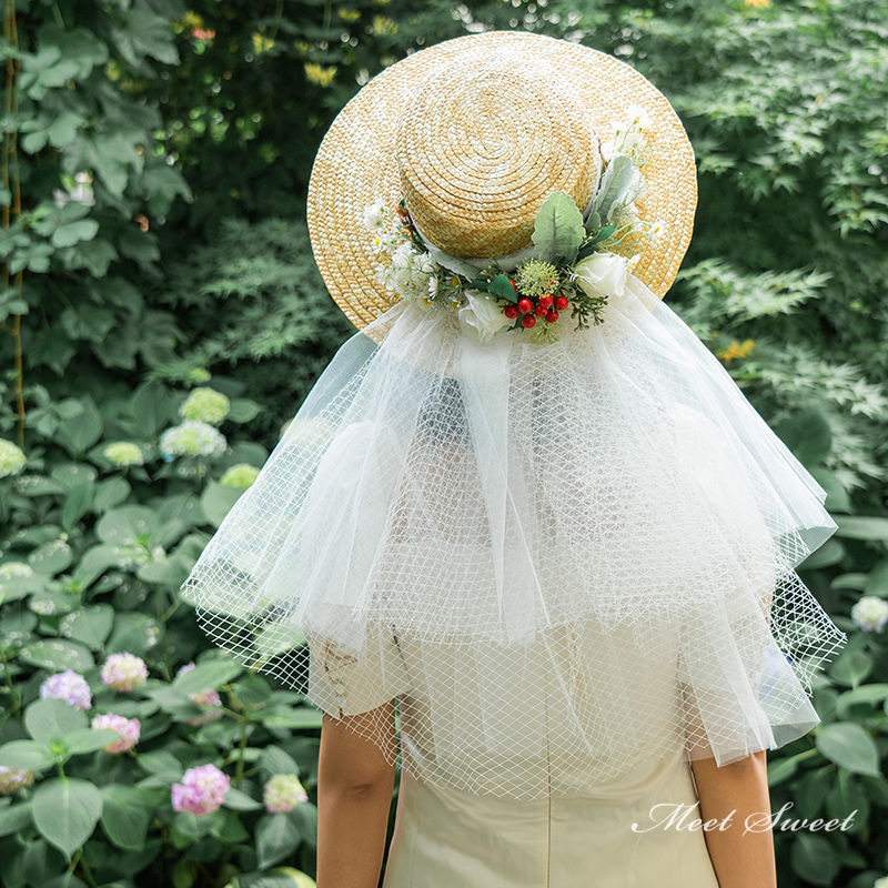 楽天市場】帽子＋花かんむり＋ベール 麦わら帽子 ストローハット