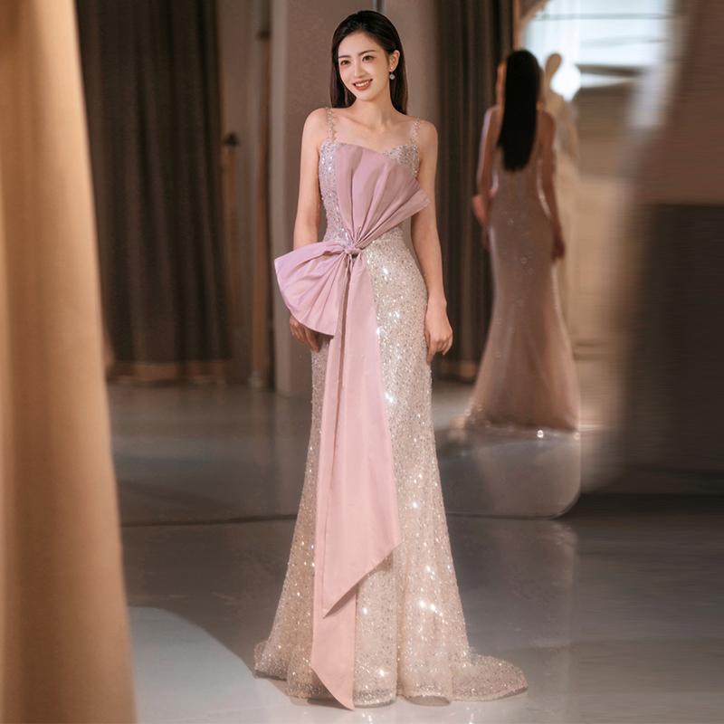 楽天市場】カラードレス ロングドレス ピンク 袖なし スパンコール