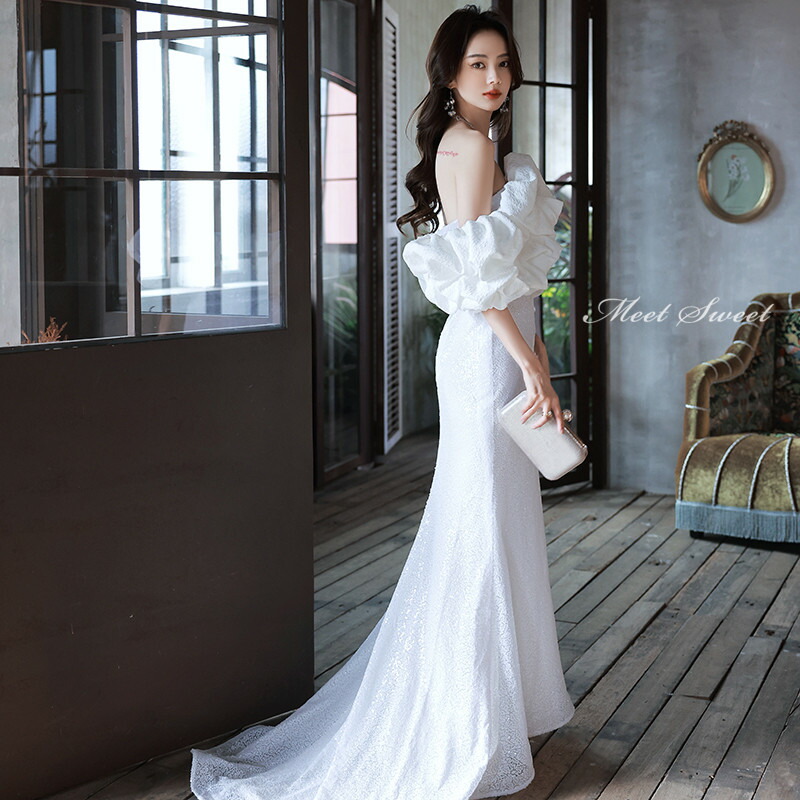 楽天市場】カラードレス オフショルダー マーメイドドレス ホワイト 白