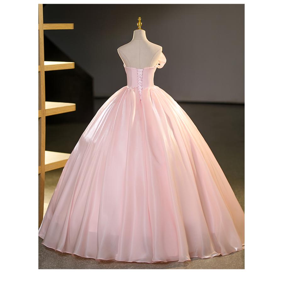 楽天市場】カラードレス 編み上げ ピンク ビスチェ 光沢 ロングドレス