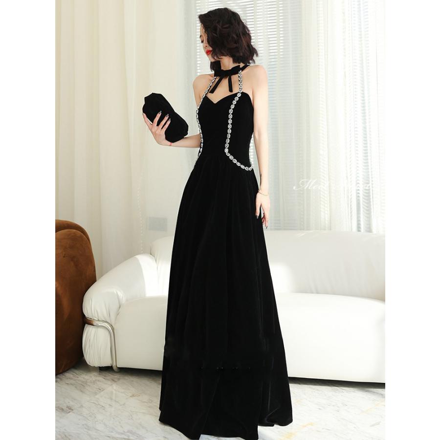 楽天市場】カラードレス ブラック ベルベット ホルターネック