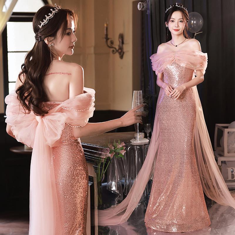 楽天市場】カラードレス ピンク リボン パーティードレス 前撮り