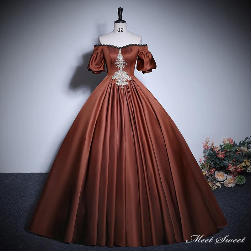 楽天市場】カラードレス 編み上げ ブラウン コーヒー ロングドレス