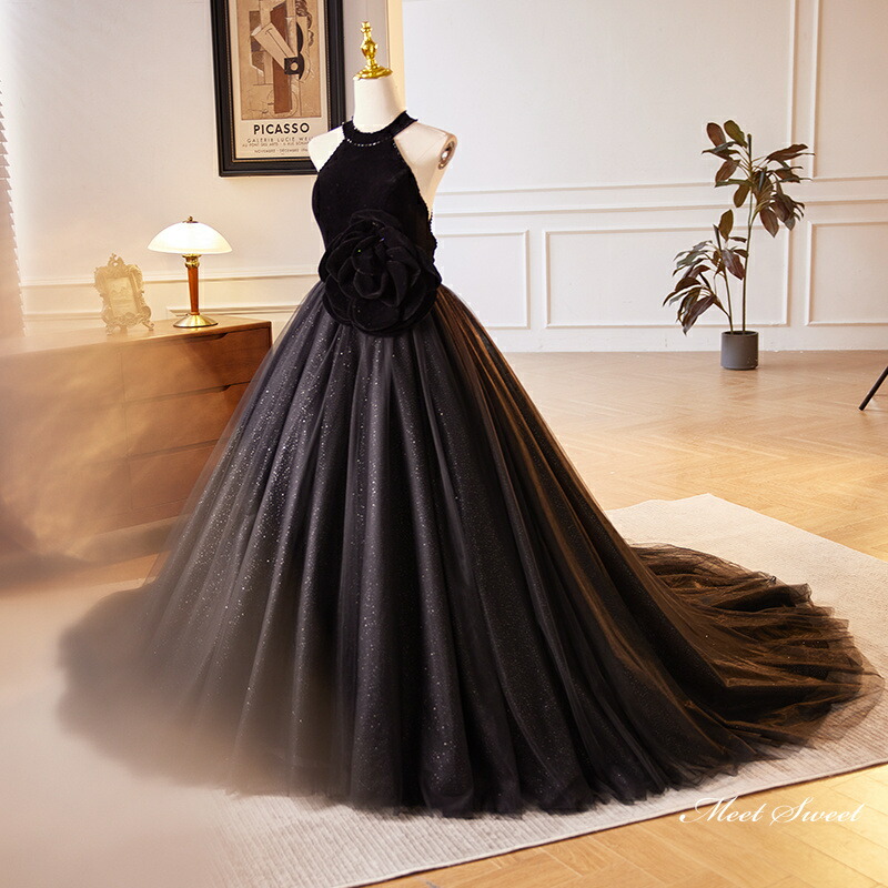 楽天市場】カラードレス ロングドレス パーティードレス ブラック