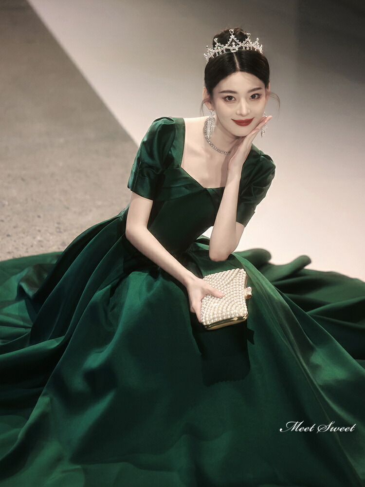 楽天市場】カラードレス ロングドレス パーティードレス グリーン 半袖