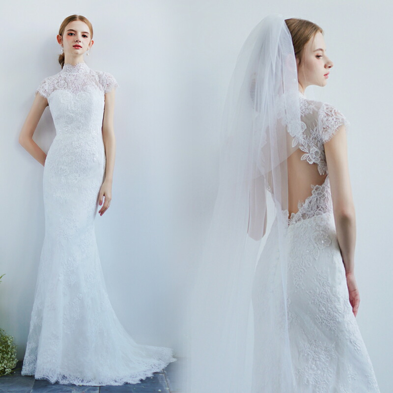 楽天市場】ウェディングドレス ロングドレス マーメイドドレス レース