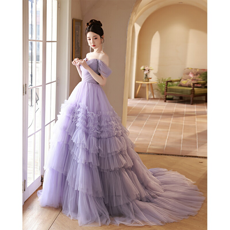 楽天市場】カラードレス プリンセスライン パープル フリル 紫 オフ