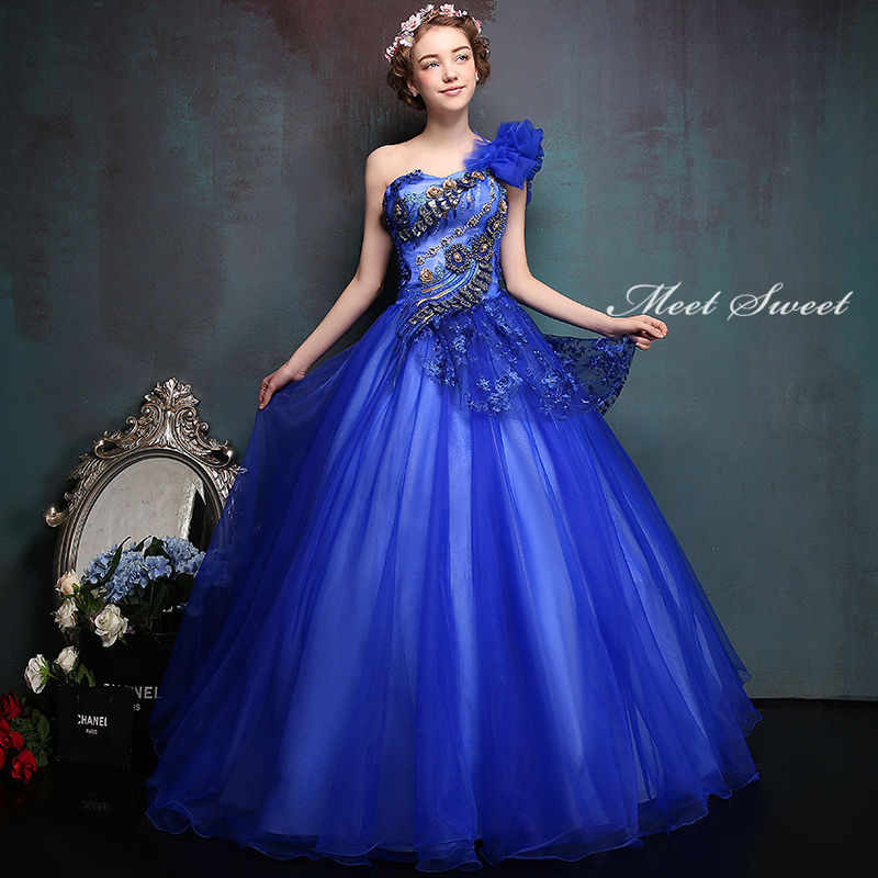 青と金の エレガントロングドレス カラードレス 演奏会 青と金の