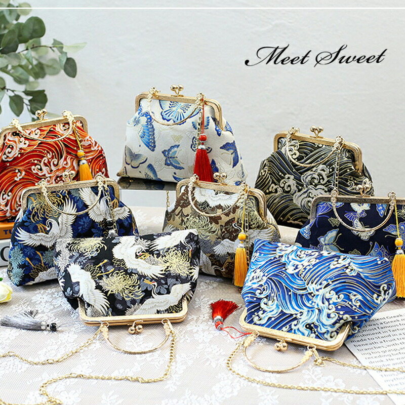 楽天市場】がま口バッグ 青海波 ポーチ 和風 和柄 昭和 フォーマル