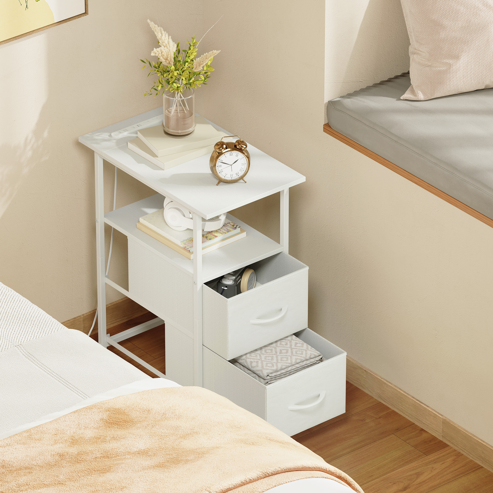 楽天市場】Somdot サイドテーブル 2つ引き出し付き ベッド横