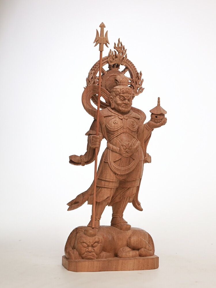 楽天市場】【総高27cm】毘沙門天 木彫り 仏像 置物 『仕様：無垢