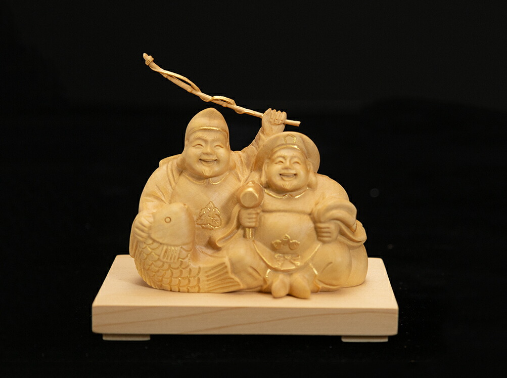楽天市場】【横幅8cm】恵比寿大黒 木彫り 置物 一刀彫 / 素材：柘植