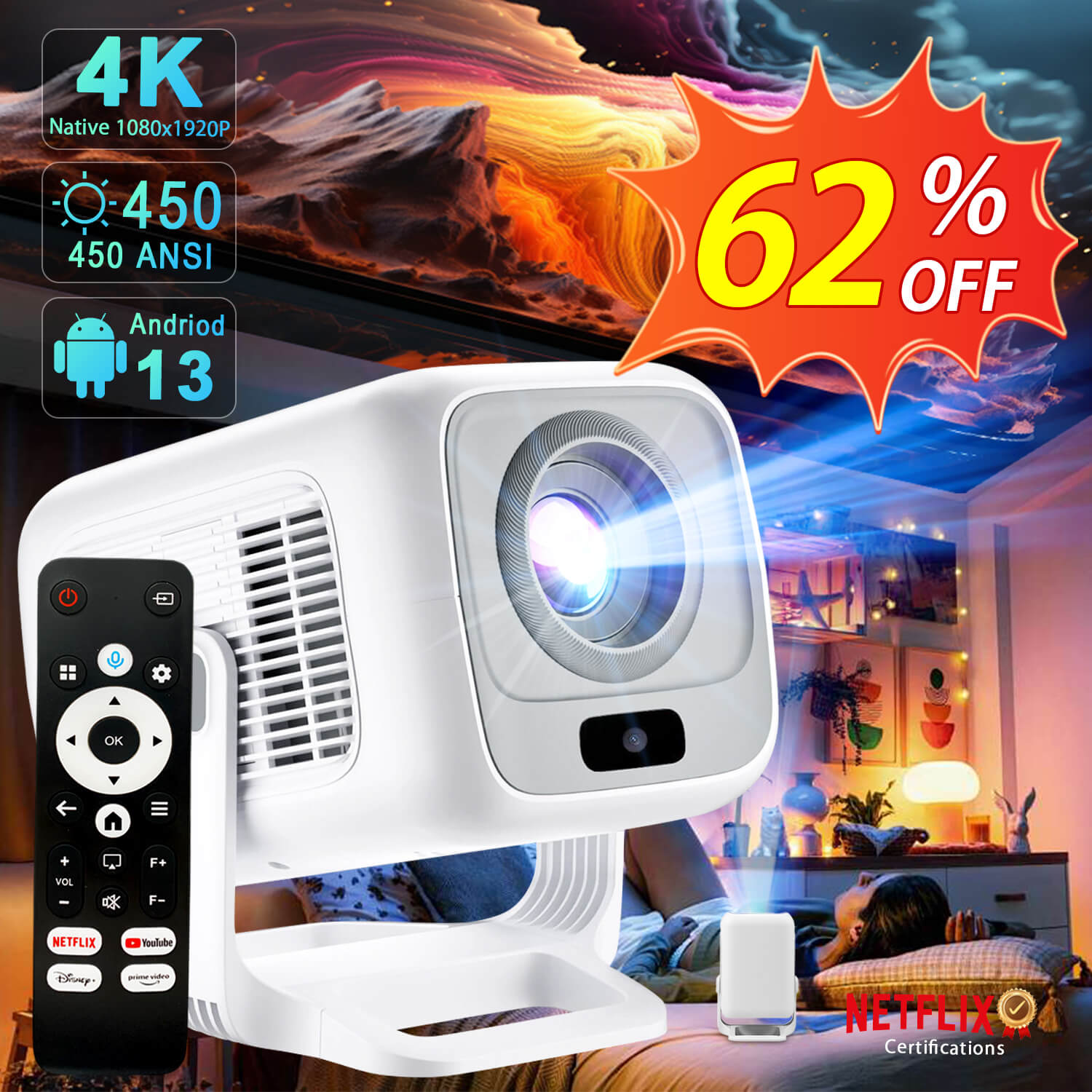 楽天市場】＼62%OFF！P10倍／プロジェクター 家庭用 Netflix公式認証