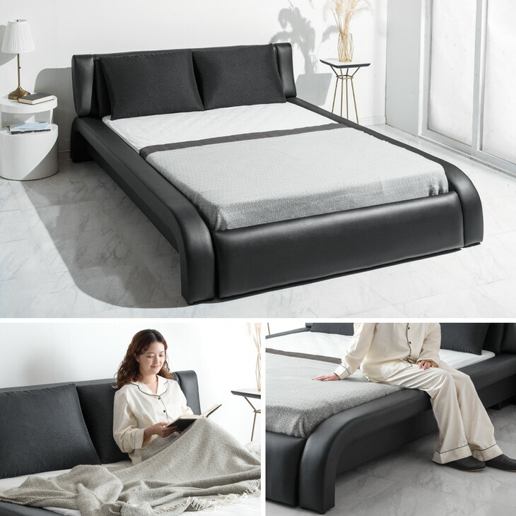 楽天市場】レザー調 ベッド ダブル クイーン フレームのみ ベッド