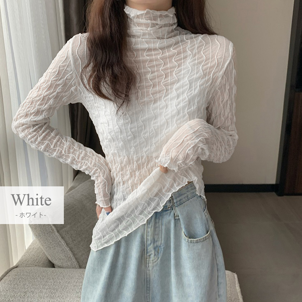 プランクプロジェクト レースシアープリントカットソー ホワイト 長袖