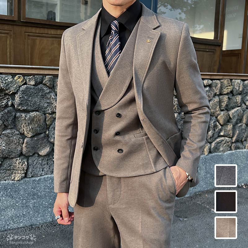楽天市場】全3色 メンズスーツ スリーピース スーツ ダブルブレスト