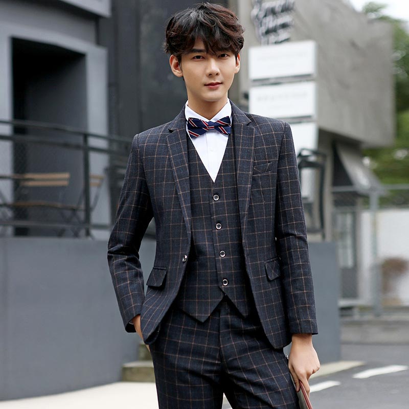 楽天市場】メンズスーツ 3点セット チェック柄 長袖 通勤 OL