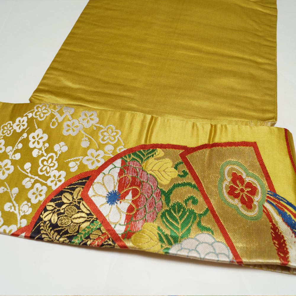 楽天市場】アンティーク 名古屋帯 檜扇に百花模様 刺繍 繻子 正絹 着物