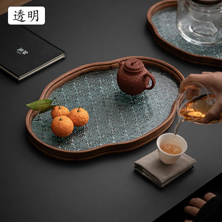 楽天市場】【店長おすすめ】花海堂柄 トレー 茶席 トレイ ガラス 竹製