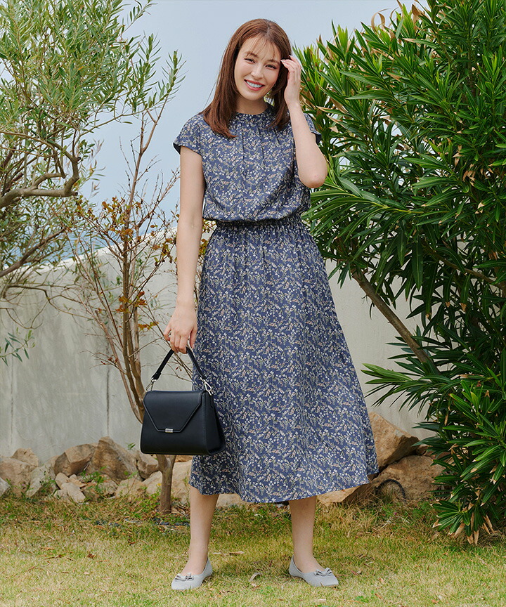 楽天市場】花柄フレンチスリーブワンピース レディース ワンピース 花