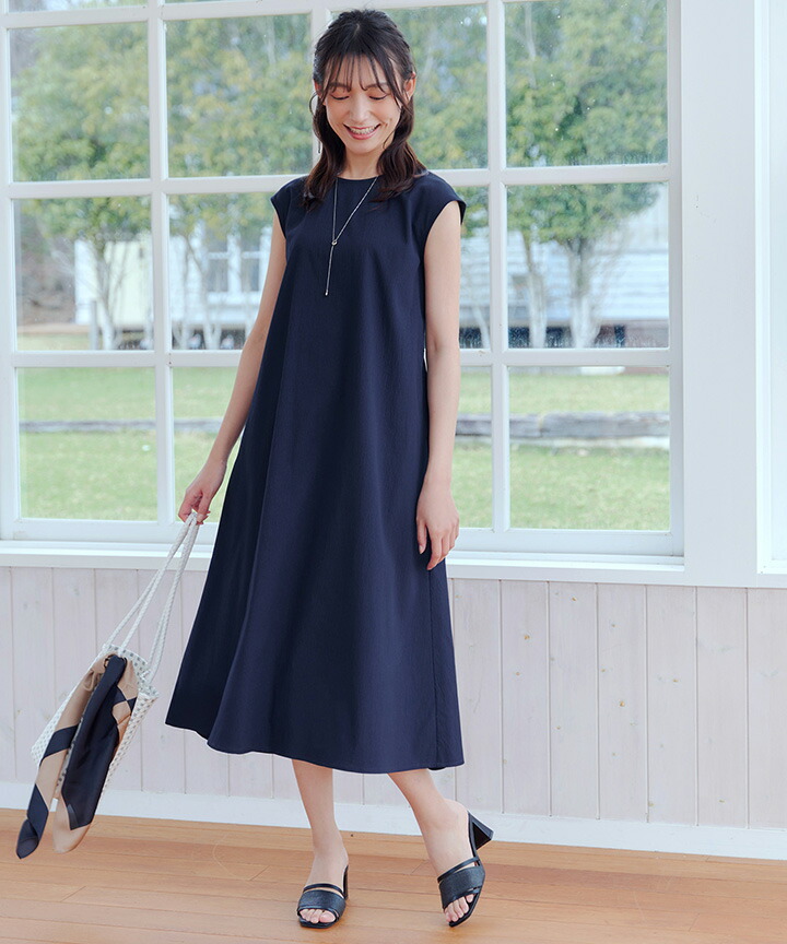 楽天市場】ウエストリボンフレンチスリーブマキシワンピース