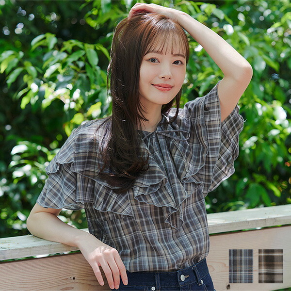 楽天市場】チェック柄フリルブラウス レディース トップス シャツ