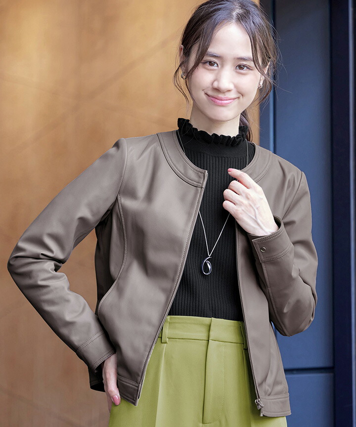 楽天市場】ノーカラーレザージャケット レディース ジャケット