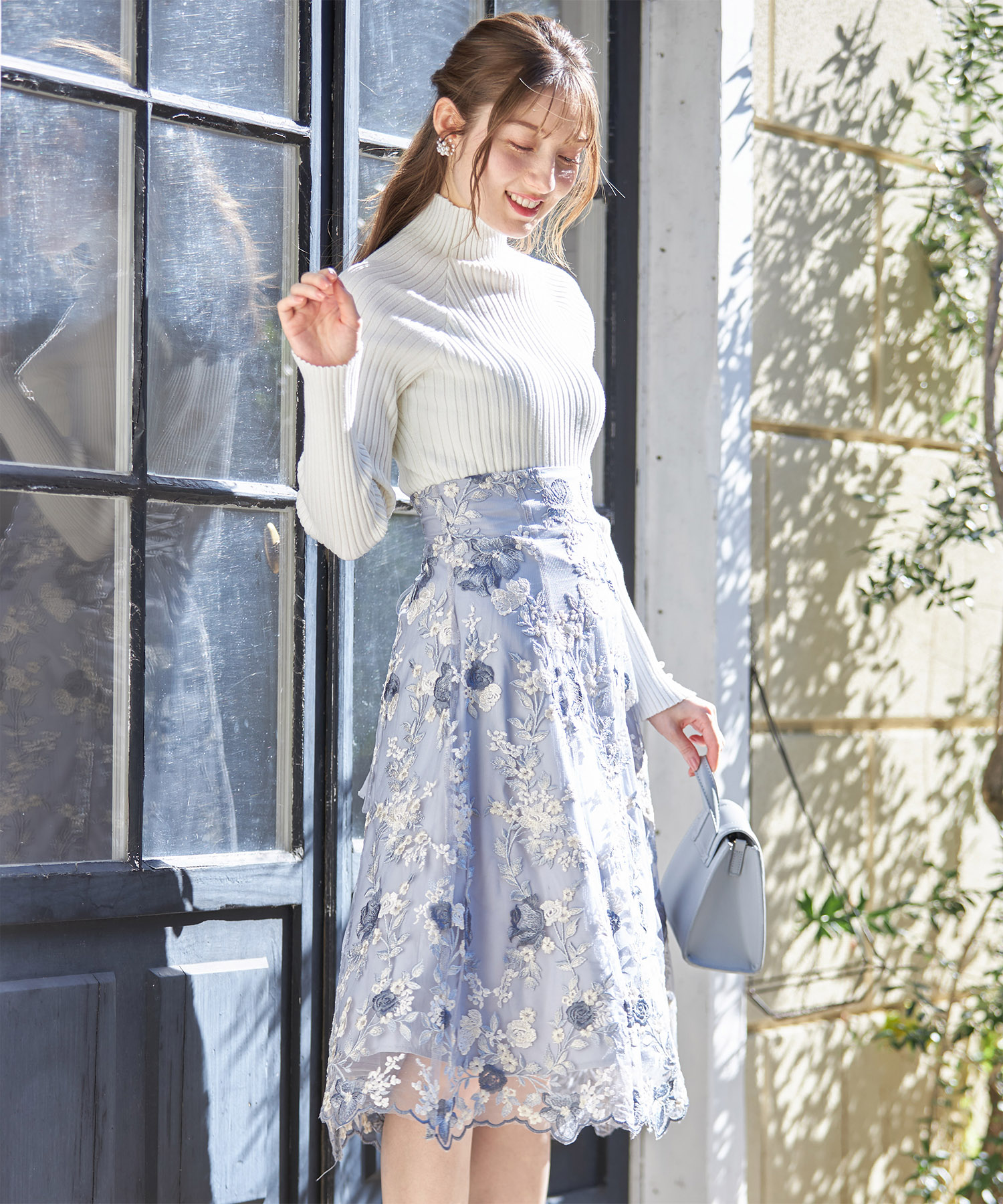 楽天市場】バックレースアップフラワー刺繍フレアスカート【alloone