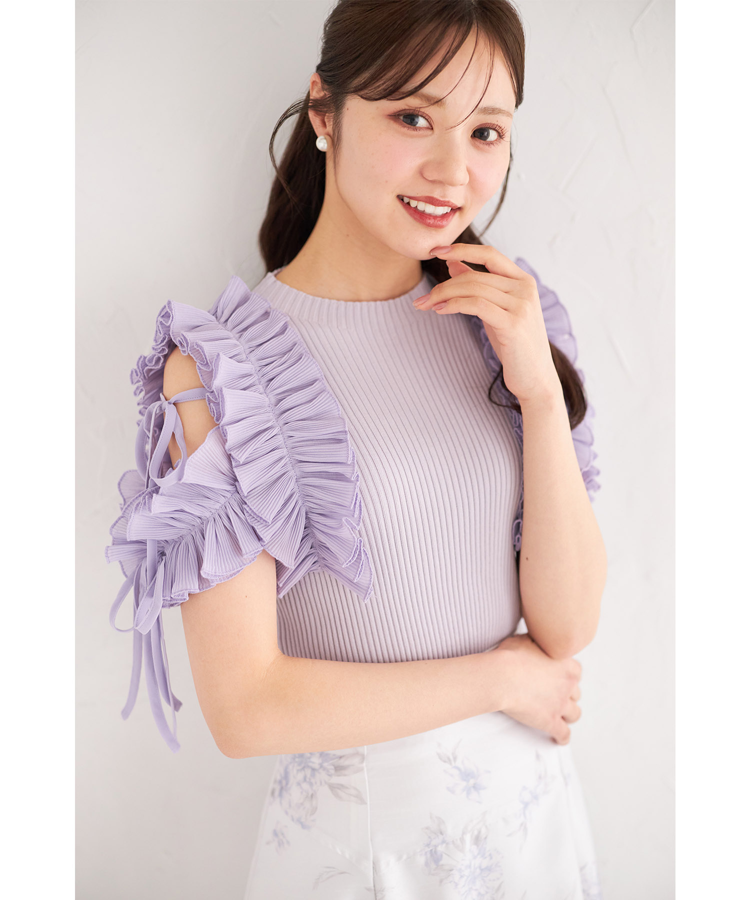 楽天市場】りぼん付きプリーツシフォンフリル切り替えリブニットプル