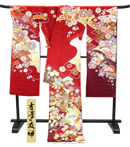 楽天市場】仕立て付き 吉澤友禅 正絹 振袖 成人式 赤 レッド 御所車