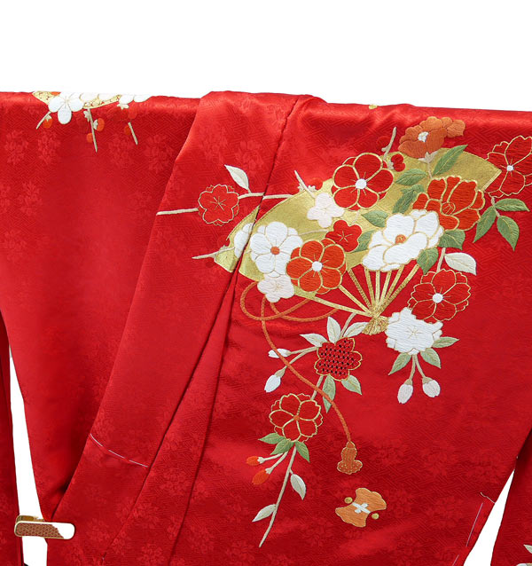 楽天市場】特選品 手刺繍振袖 四季花文 赤色 f-541 尾峨佐染繍 古典柄