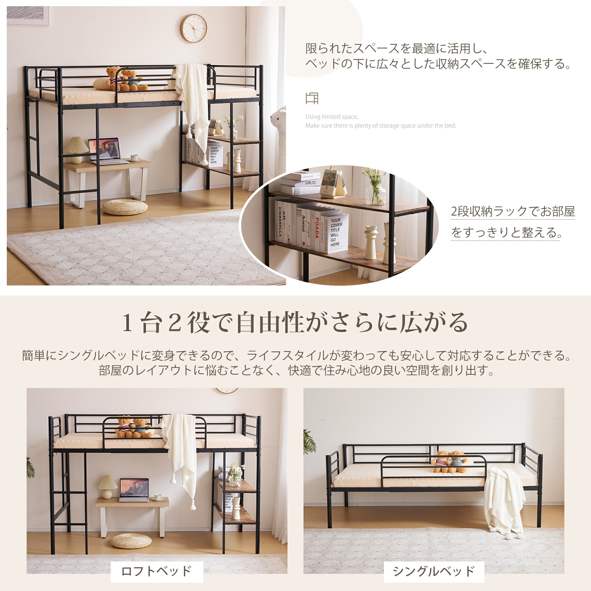 楽天市場】【全品P5倍☆今夜20時〜4H！】ロフトベッド パイプベッド