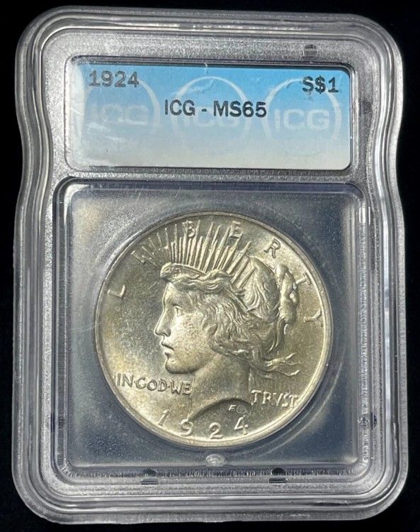 1924年 シルバー ピースダラー GEM BU ICG グレード MS65-(bin7042P)