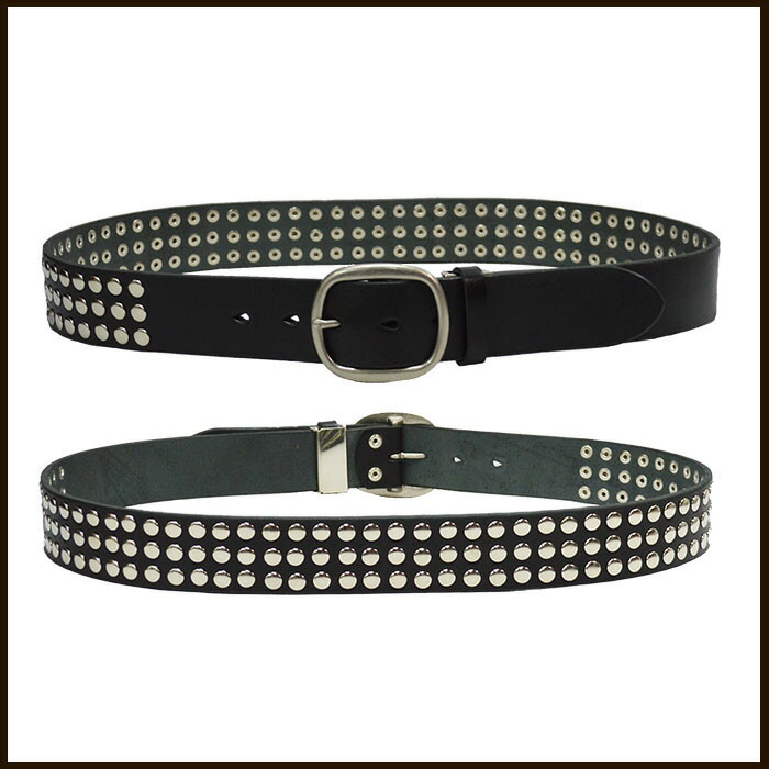 楽天市場】スタッズベルト メンズ 丸鋲 3連 鋲ベルト 革 皮 牛革 本革