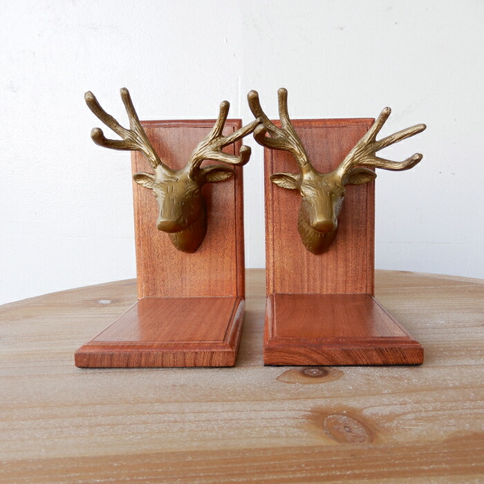 楽天市場】ブックエンド 鹿 しか シカ 本立て アンティーク調 おしゃれ