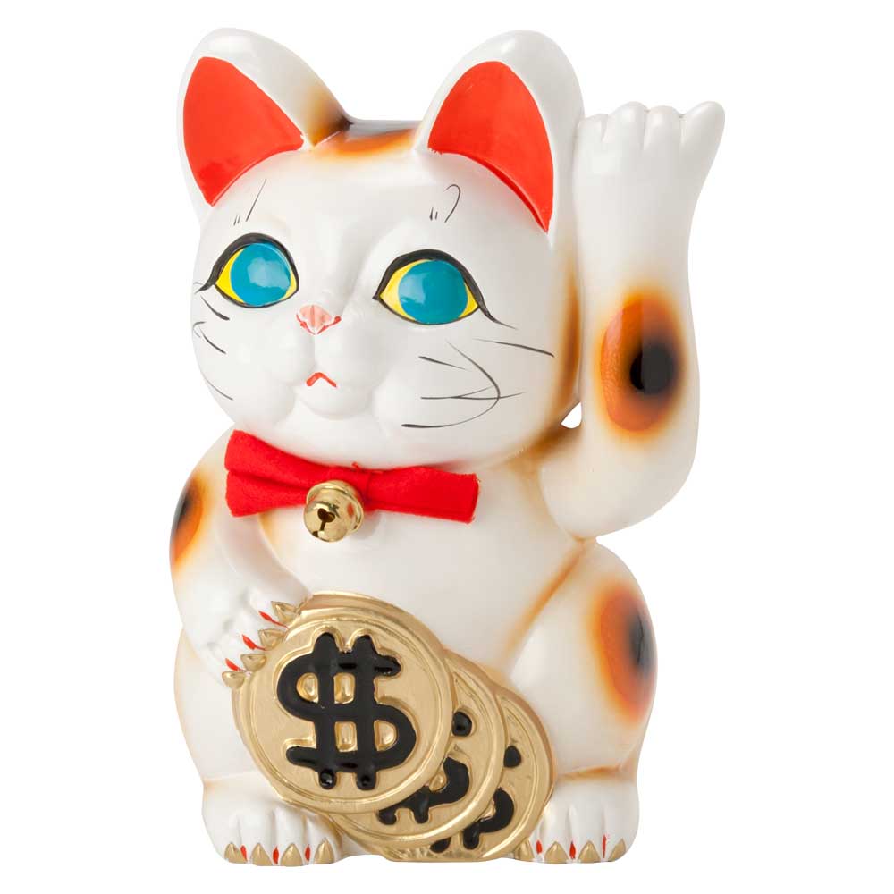 楽天市場】常滑焼 招き猫 6号ドル小判猫貯金箱 左手上げ (142-56-86