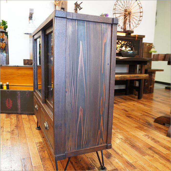 楽天市場】飾り棚 ガラスキャビネット アンティーク 大正時代 ガラス