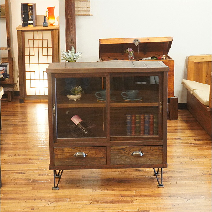 楽天市場】飾り棚 ガラスキャビネット アンティーク 大正時代 ガラス