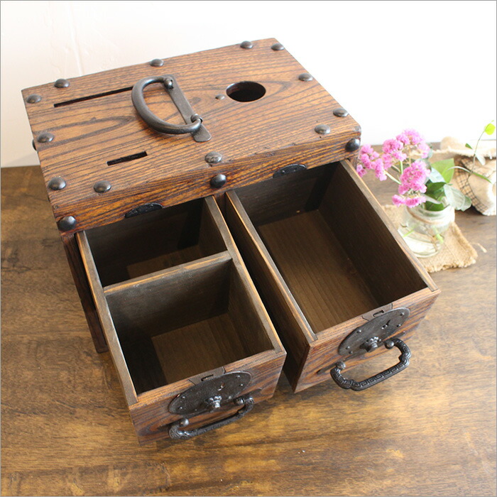 楽天市場】銭箱 銭函 鍵なし 貯金箱 賽銭箱 小 船箪笥 小引き出し 小物