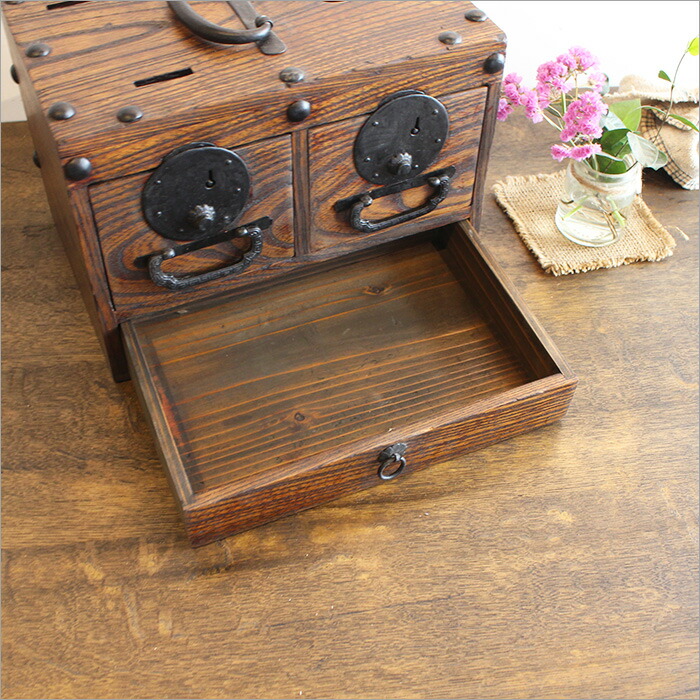 楽天市場】銭箱 銭函 鍵なし 貯金箱 賽銭箱 小 船箪笥 小引き出し 小物