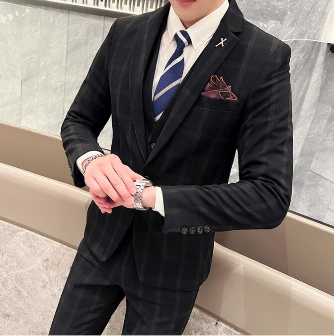 楽天市場】チェック柄 ビジネススーツ 上下セット 3ピース メンズ