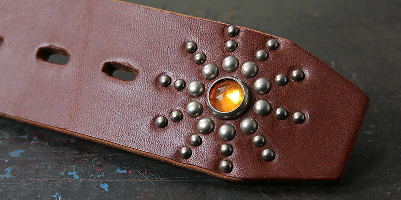 36inch HTC レザースタッズベルト 茶芯 ☆茶芯ナロースタッズベルト