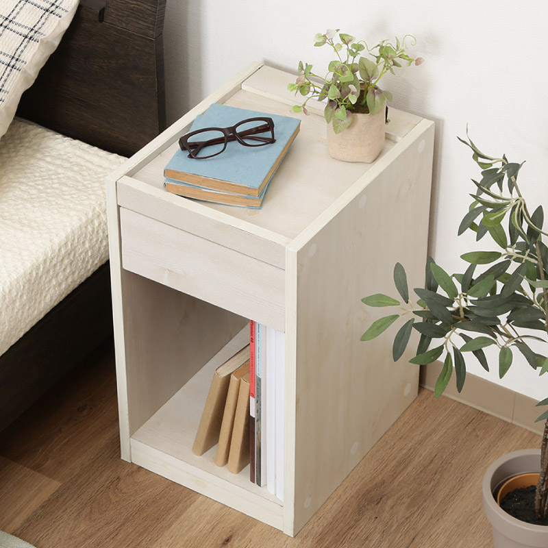楽天市場】99324 ベッドサイドテーブル ホワイト コンセント付き