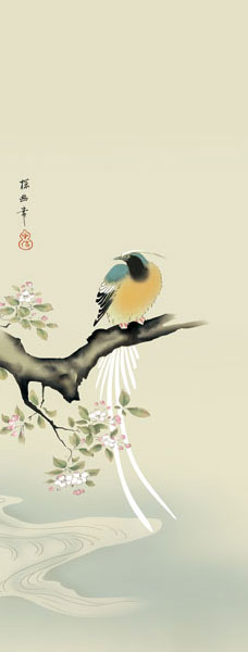 楽天市場】掛軸 掛け軸 海棠に尾長鳥 狩野探幽 尺五立 約横54.5cm×縦