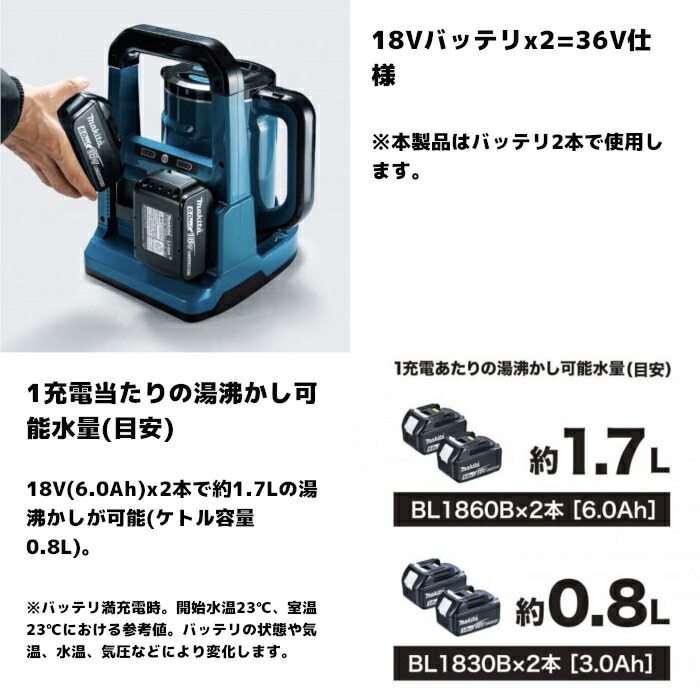 楽天市場】マキタ(makita) KT360DZ 充電式ケトル 36V(18V+18V) 本体