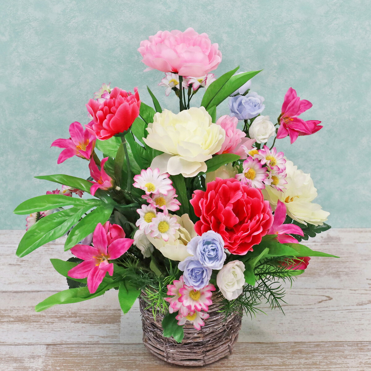 楽天市場】造花 カラフルなピオニーと小花のアレンジ シルクフラワー