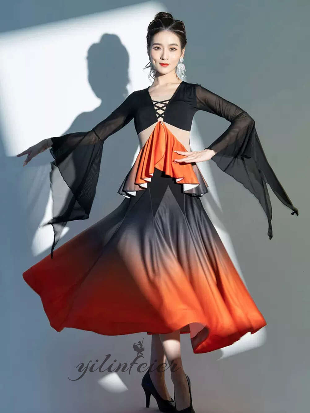 楽天市場】社交ダンスドレス クラーデション ひらひら フリル 社交