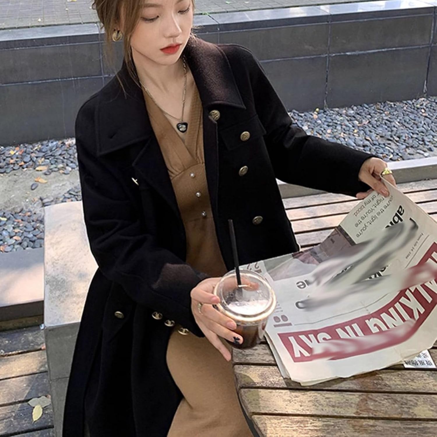 楽天市場】黒?チェスターコート レディース 秋 冬 厚手 保温 防寒 軽量